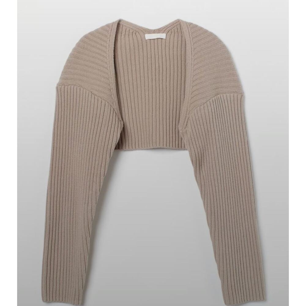 H&M taupe knit ribbed bolero shrug cropped cardigan small